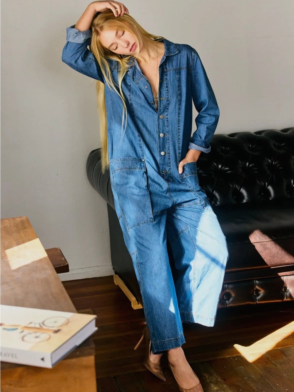Relaxed Blue Denim Women's Overalls Jumpsuit
